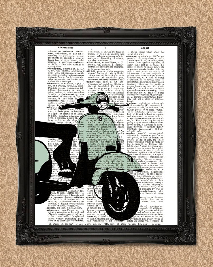 GREEN VESPA DICTIONARY PRINT iconic scooter personalise the colour A079D-GN
