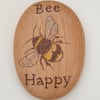 Pyrography bee happy wooden pebble decoration, gift for bee lover