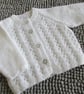 14" Newborn Round Neck Lacey Striped Cardigan (White) - Image 1