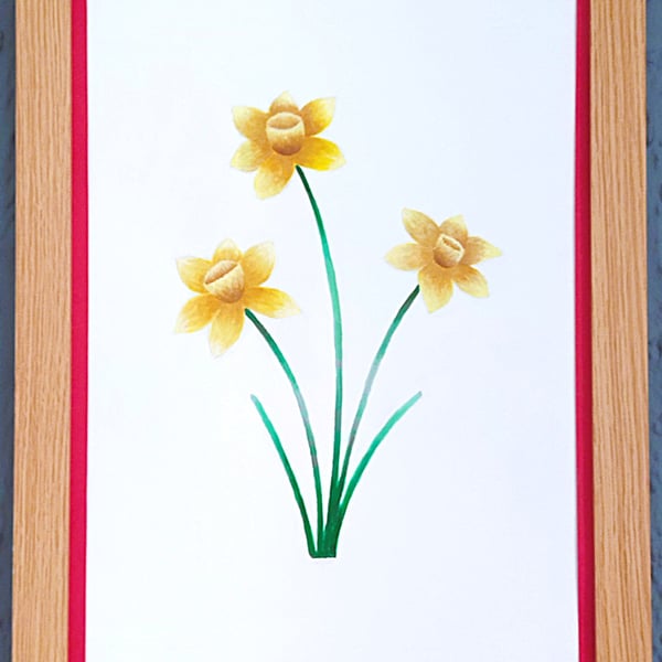 Genuine Made in UK Framed A3 Print Yellow Daffodils Vibrant Red Border Wallart