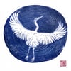 Heron card, woodcut print
