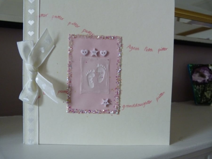Personalised Pitter Patter New Baby Girl Card