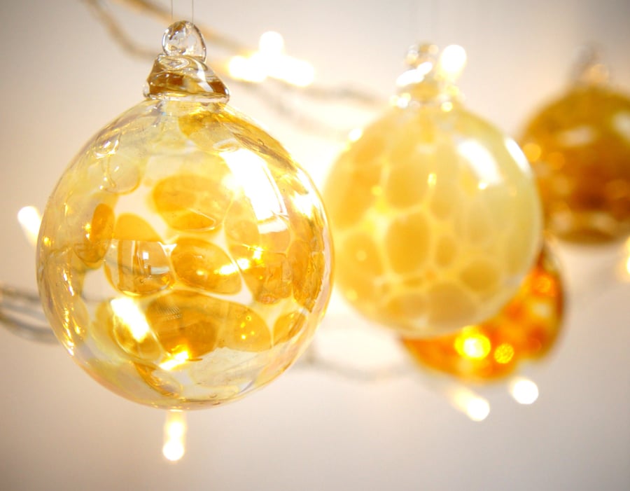 Mini Sunlight Gold Handmade Blown Glass Christmas Bauble
