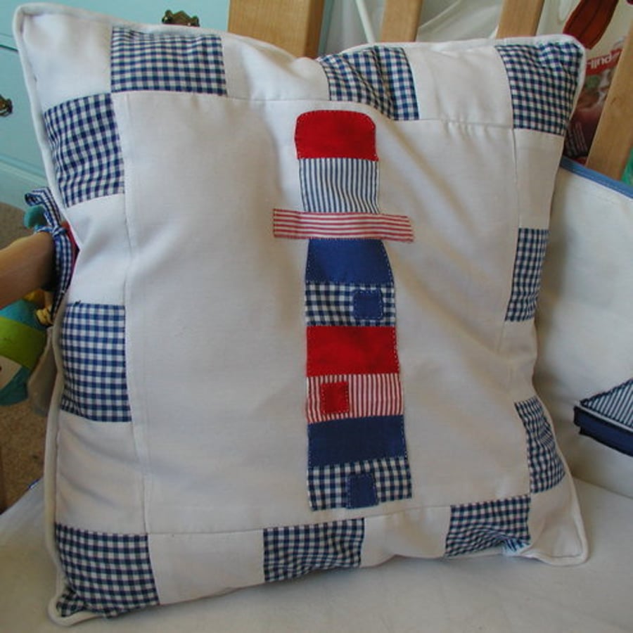 Lighthouse Cushion, Patchwork and Applique - Folksy