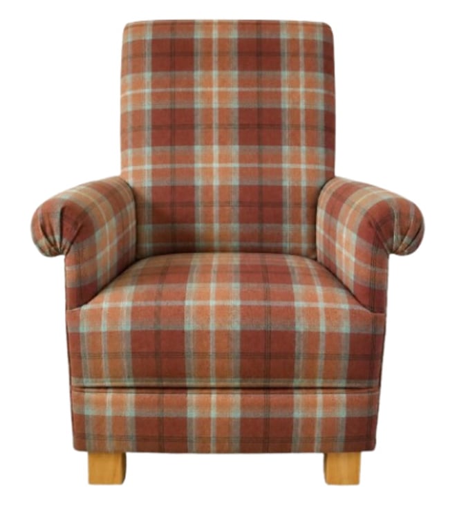 Spice Orange Tartan Fabric Armchair Adult Chair Balmoral Check Accent Scottish
