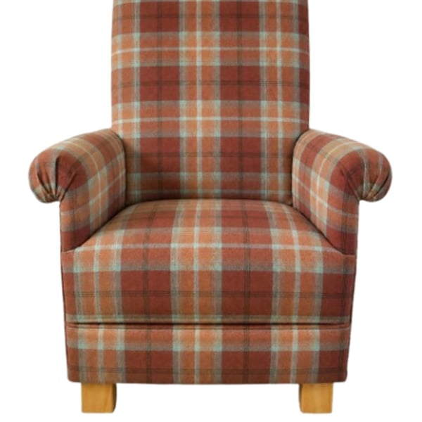 Spice Orange Tartan Fabric Armchair Adult Chair Balmoral Check Accent Scottish