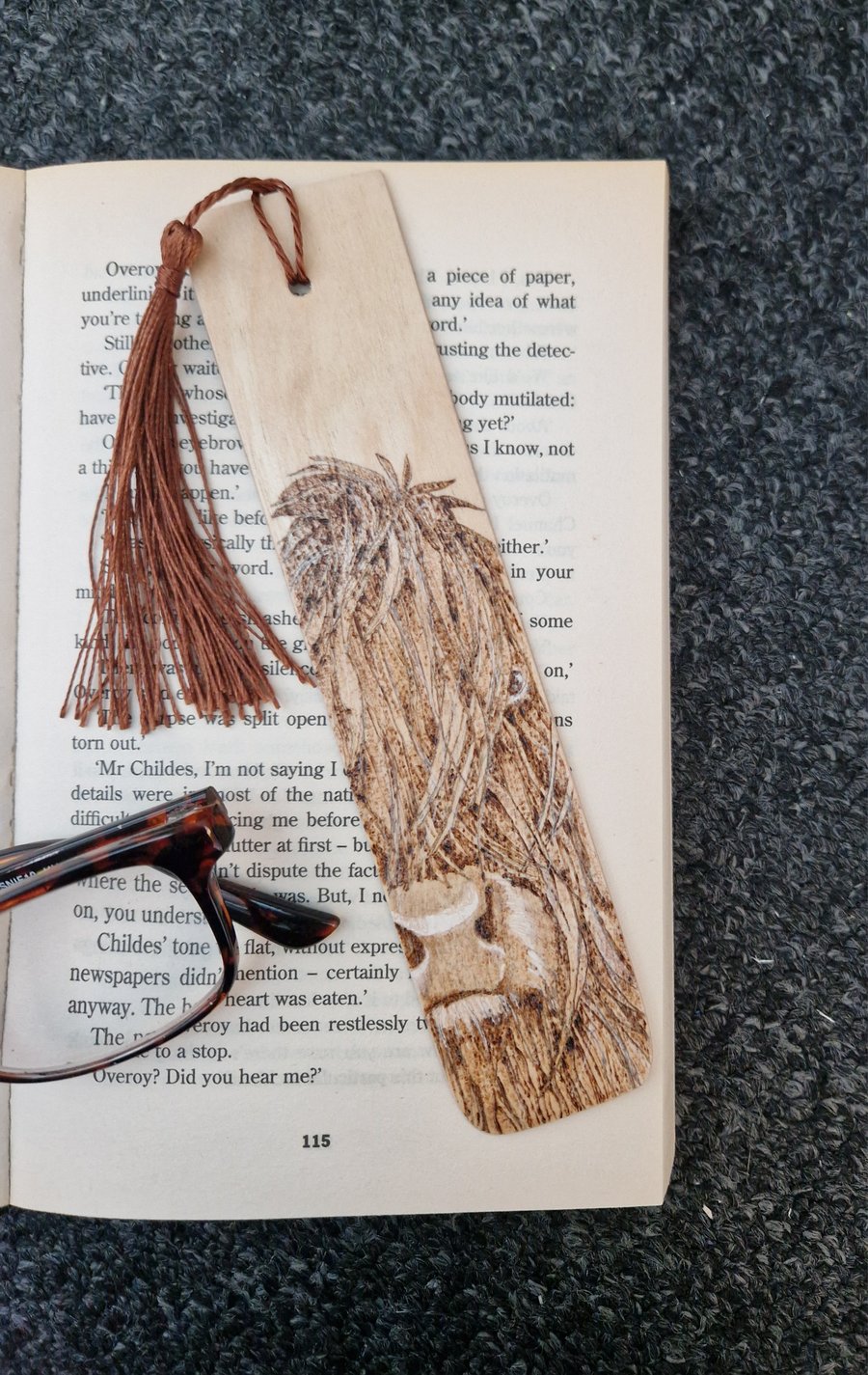 Hand Burned Wooden Bookmark- Highland Cow