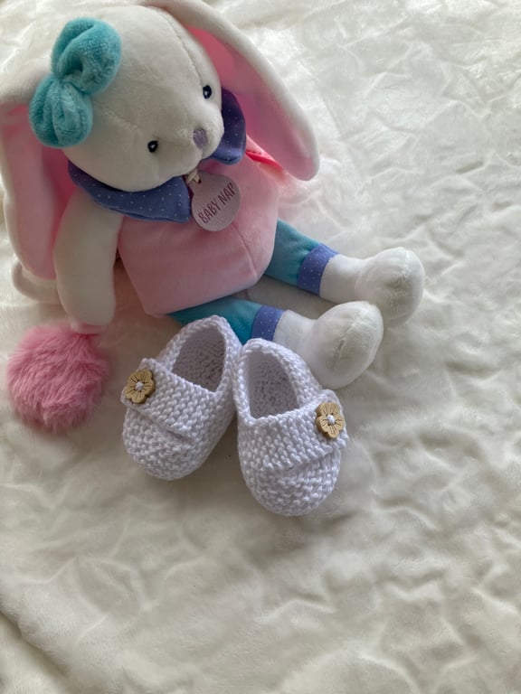 Hand Knitted ‘Keelan’ Chunky Strap Baby Girl’s Shoes (0-3 months)