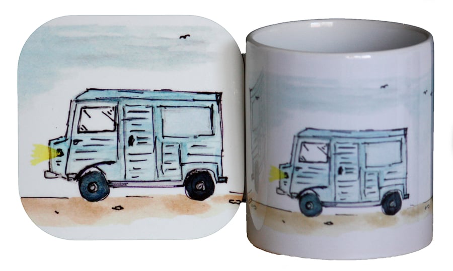 Citroen Hy Van illustrated Mug and Coaster Gift set from original drawings