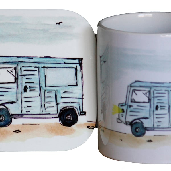 Citroen Hy Van illustrated Mug and Coaster Gift set
