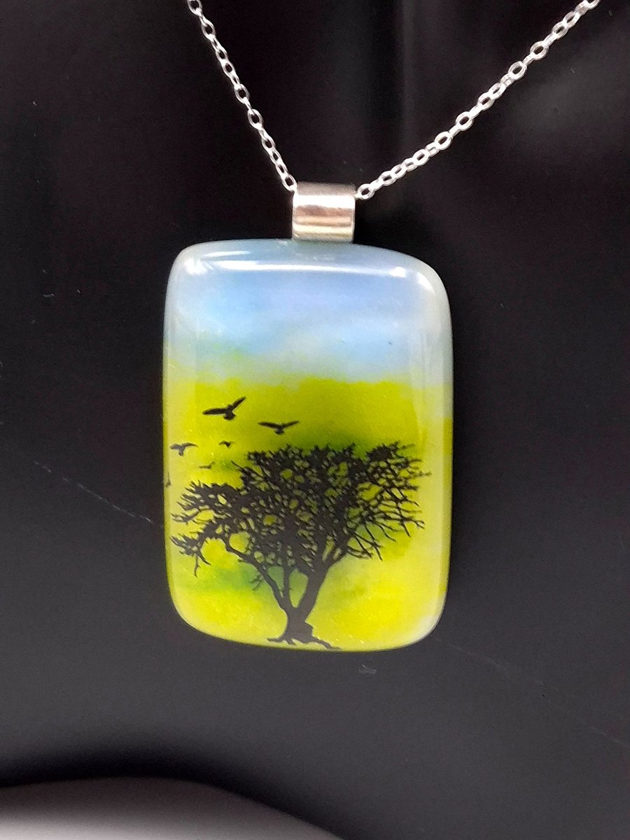 Coming in to Land, Fused Glass Pendant with Sterling Silver Findings