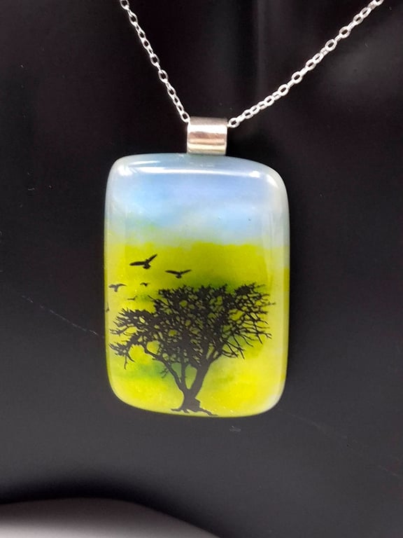 Coming in to Land, Fused Glass Pendant with Sterling Silver Findings