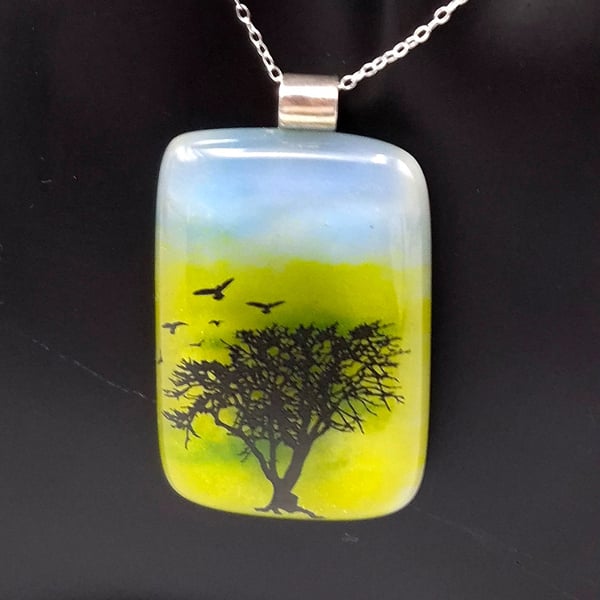Coming in to Land, Fused Glass Pendant with Sterling Silver Findings