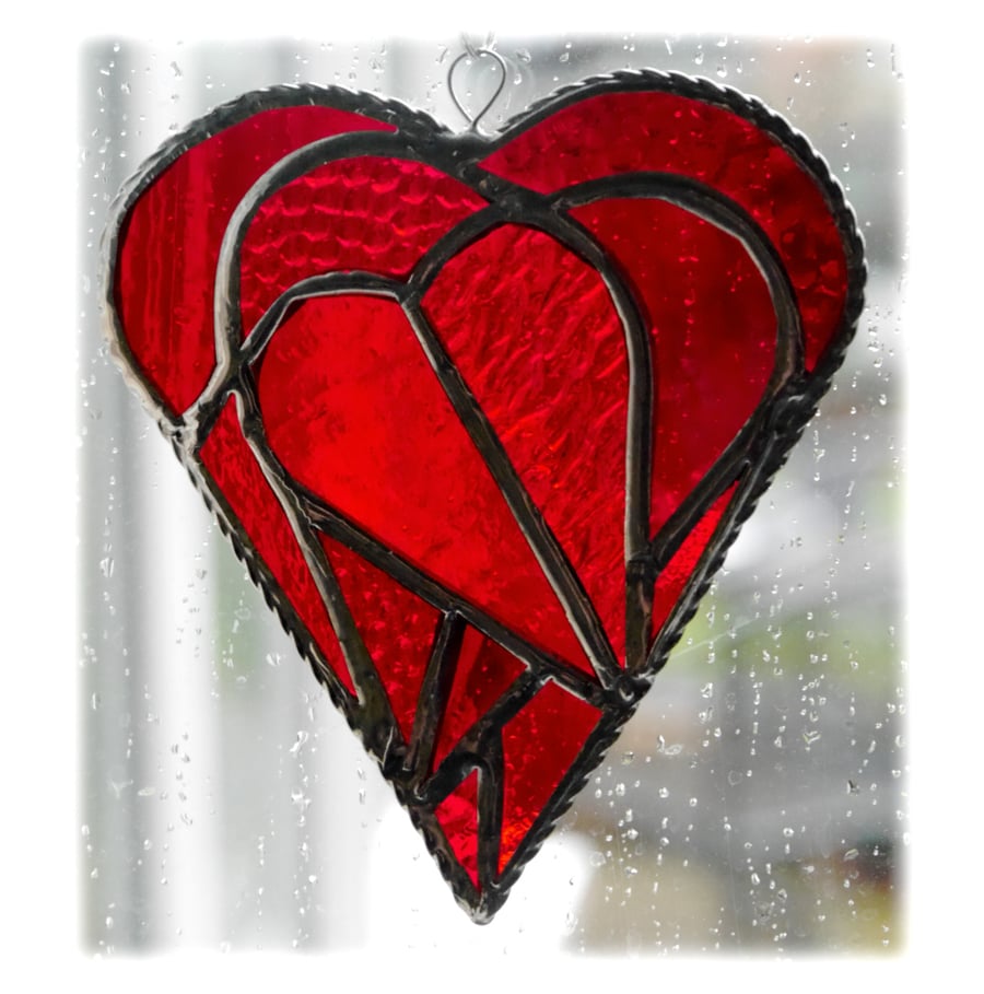 Triple Heart Stained Glass Suncatcher 002