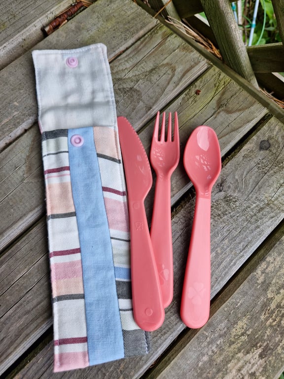Handy cutlery set in a striped blue case. Great stocking filler idea.