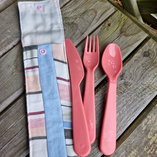 Handy cutlery set in a striped blue case. Great stocking filler idea.