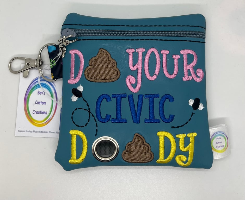 Do your Doody, Embroidered Poo bag dispenser.