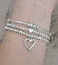 Silver Heart Charm Bracelet Set, Stacking Beaded Bracelets Gift for Her