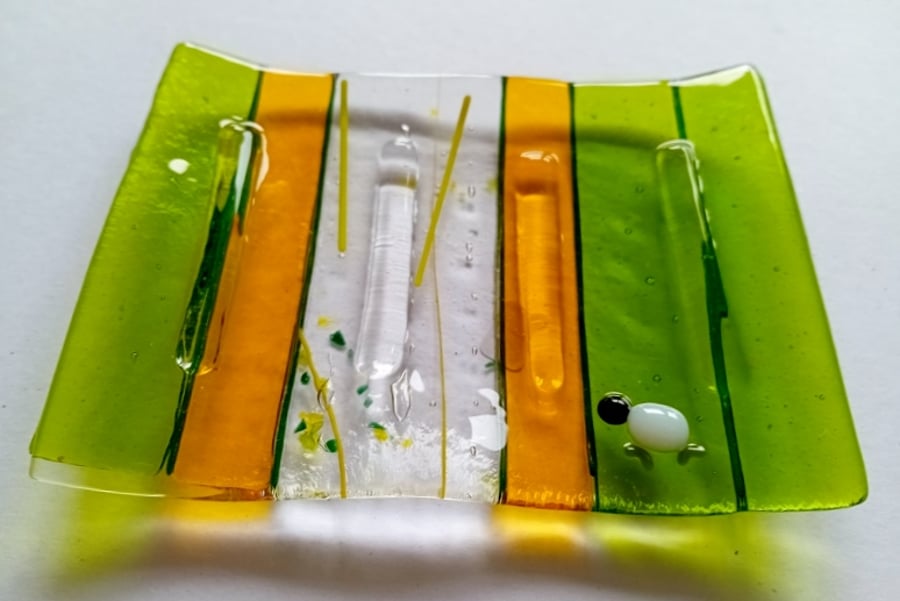 Fused glass sheepy soap dish