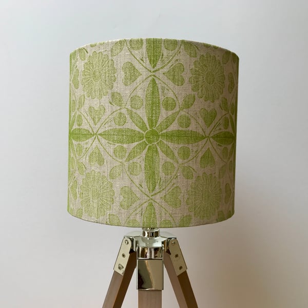 Hand Printed Linen Lampshade in Chartreuse Green