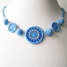 Blue Dorset and Yorkshire Button Necklace with Kumihimo Braid