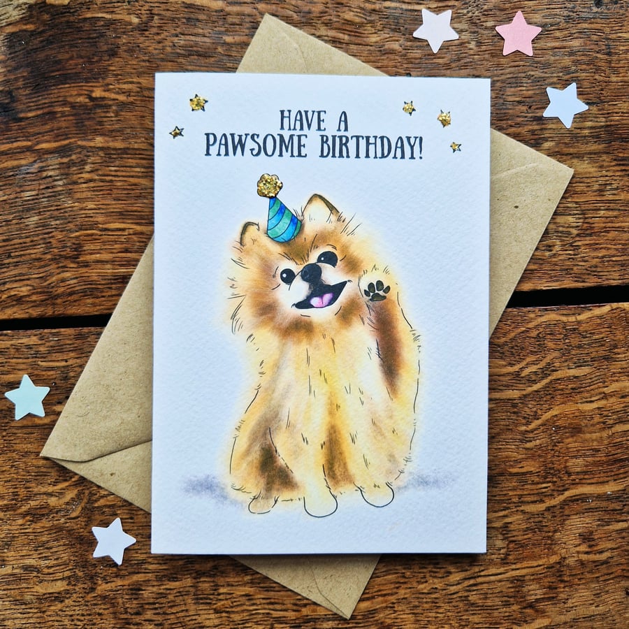 Dog Pomeranian birthday card, Pom dog mum birthday card, Dog dad birthday card
