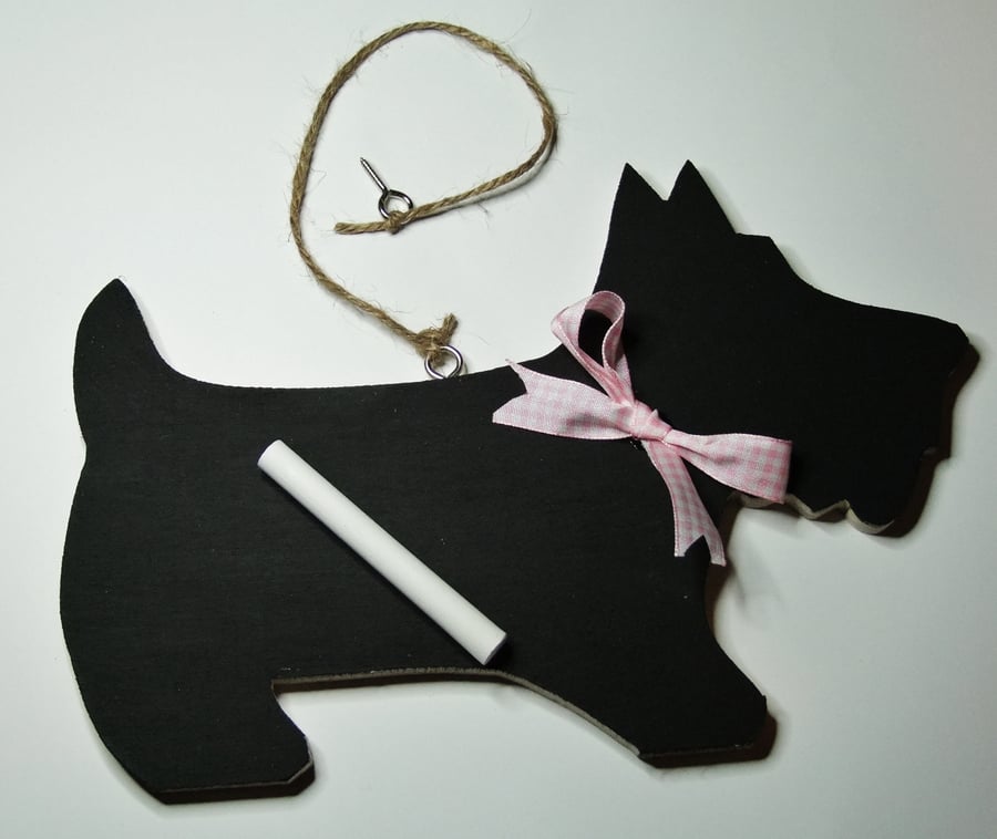 Cute little Scottie Dog chalkboard wallhanging for messages or reminders.