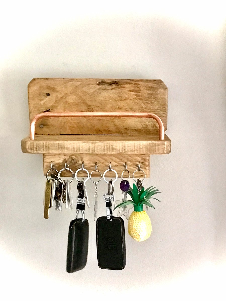 Letter Rack and Key Hooks, Timber and Metal, Wall Hung