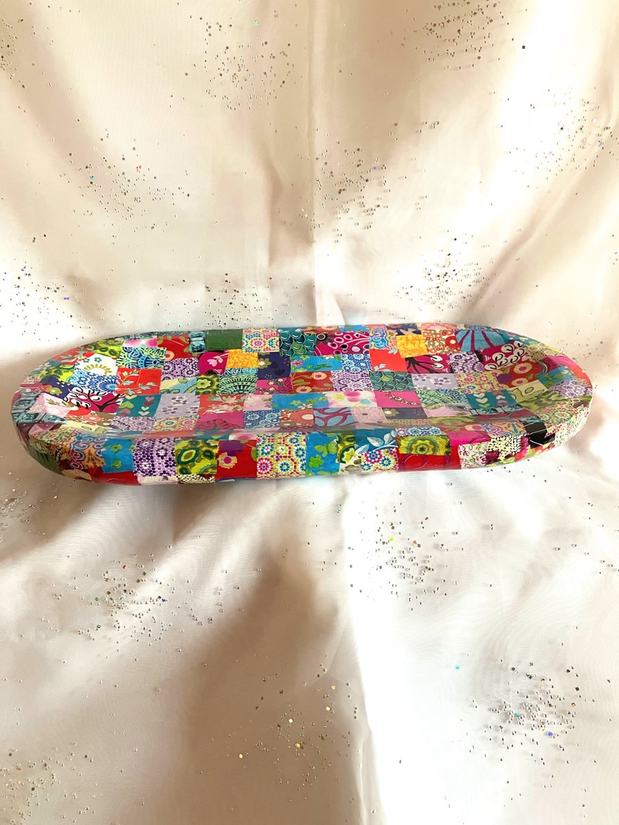 Quirky upcycled decopatch wooden dish