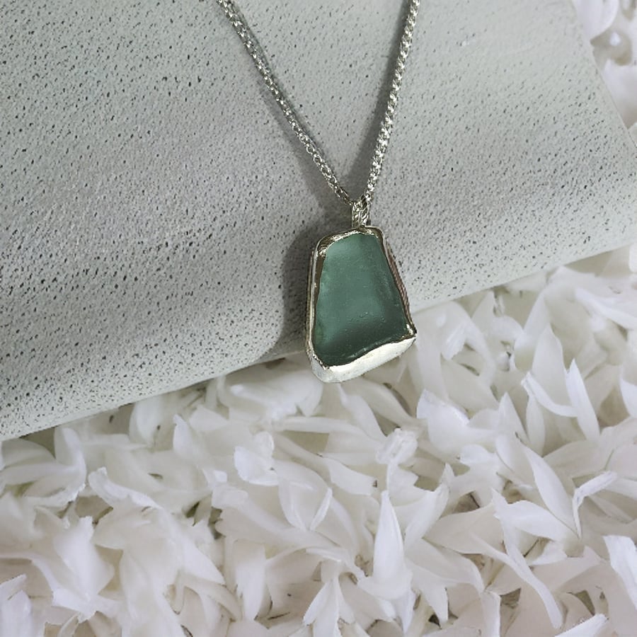 Sea Glass  Pendant Framed With Silver