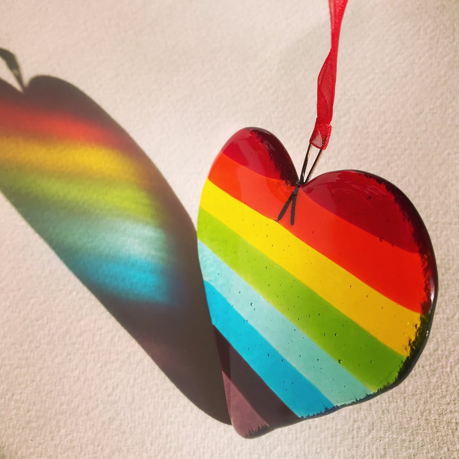 Fused Glass Rainbow Heart