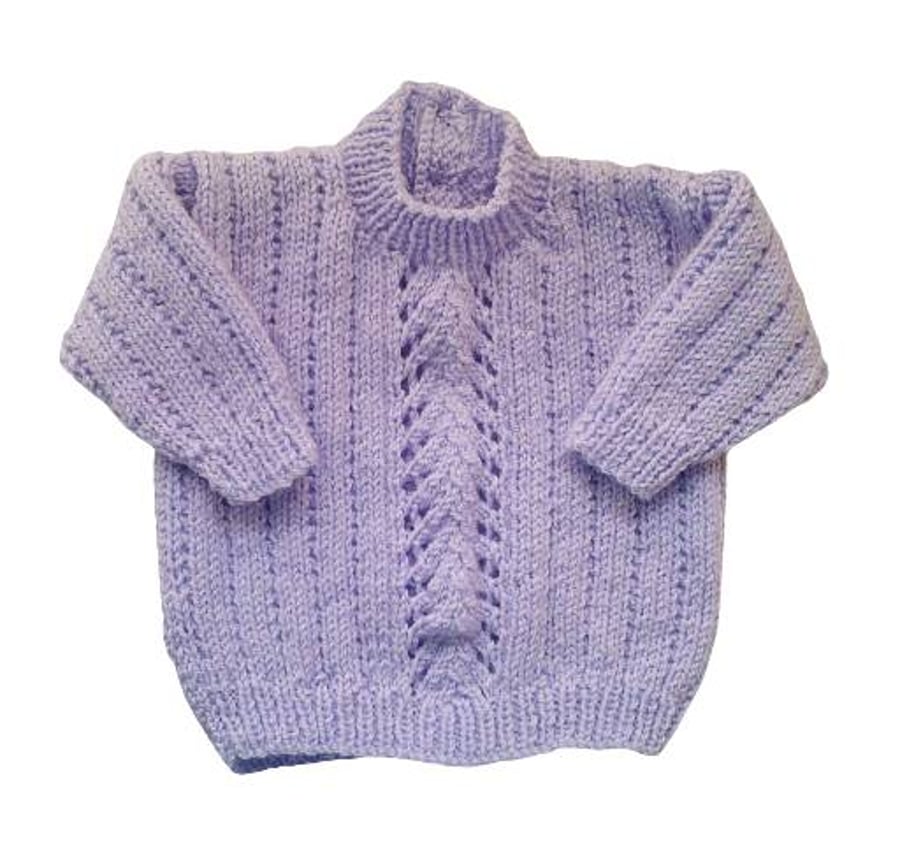 Hand-Knitted Baby Sweater - Lilac - 3-6 months