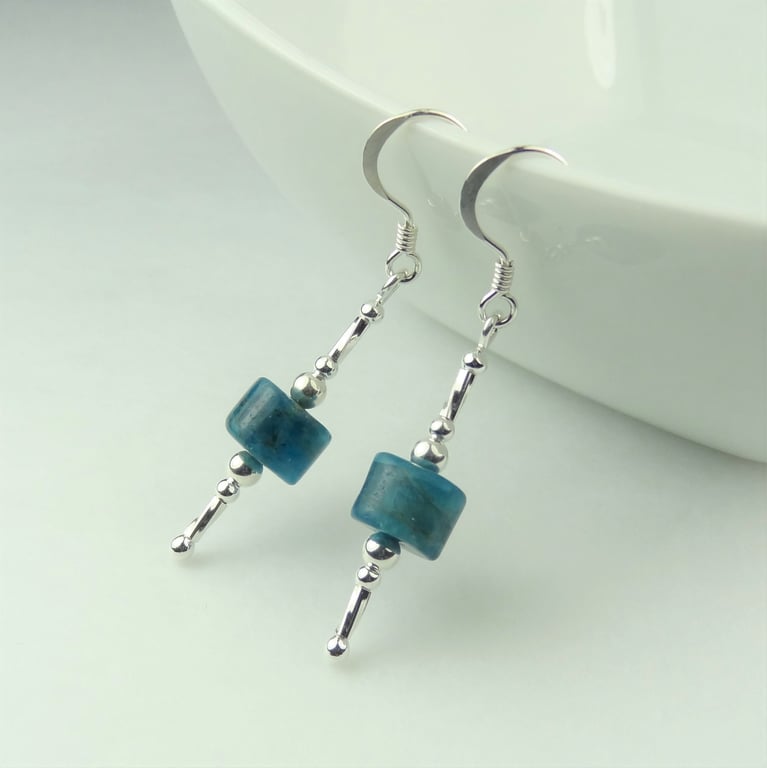 Sterling silver blue Apatite natural stone drop earrings, in a gift box