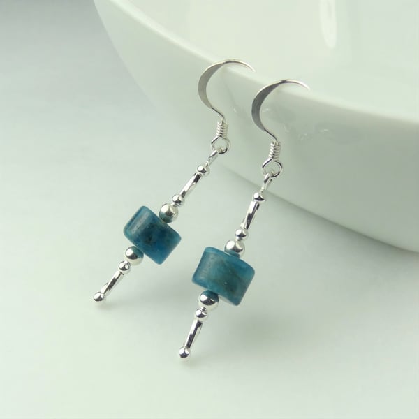Sterling silver blue Apatite natural stone drop earrings, in a gift box
