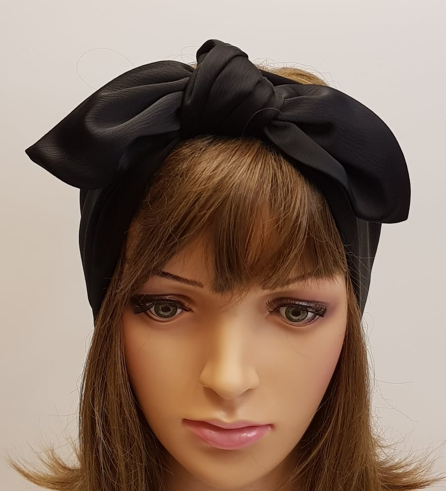 Black satin hair scarf, extra wide head wrap, hair wrap for women, bandanna