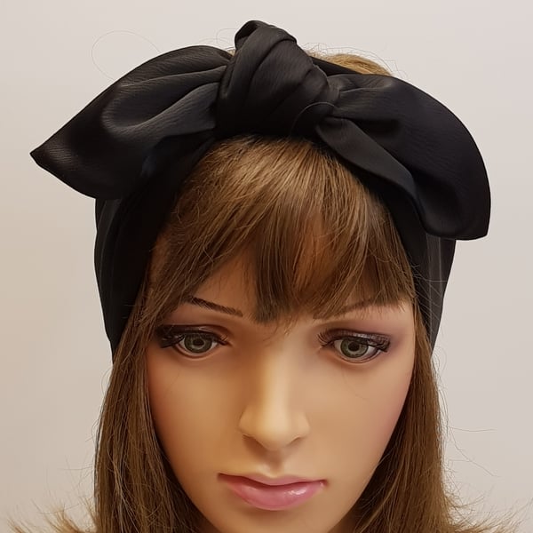 Black satin hair scarf, extra wide head wrap, hair wrap for women, bandanna