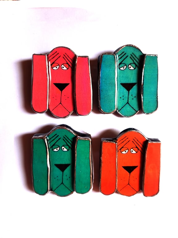 Statement Retro Whimsical Grumpy Dog Head Brooch by EllyMental