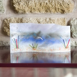 3D Wave Shaped Beach Scene in Fused Glass - 9247