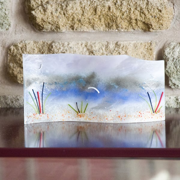 3D Wave Shaped Beach Scene in Fused Glass - 9247