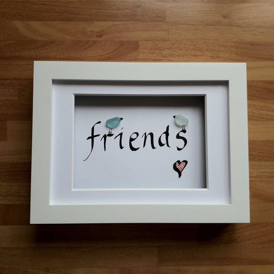 Friendship Sea Glass Art, Framed Seaglass Picture 6 x 8 inches