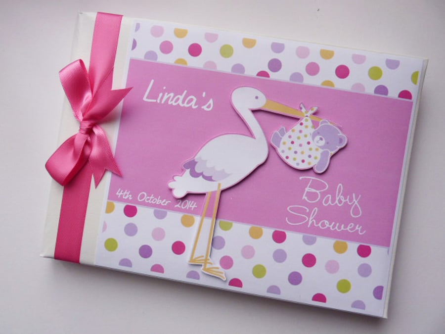 Stork girl baby shower guest book, stork baby shower party gift