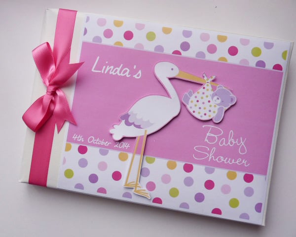 Stork girl baby shower guest book, stork baby shower party gift