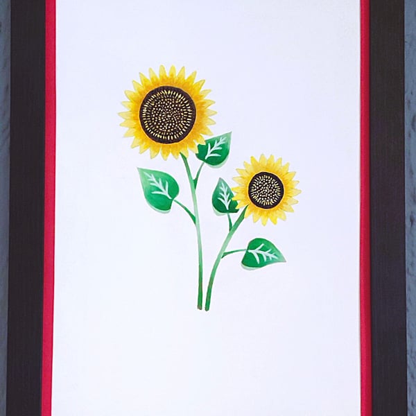 Genuine Made in UK Framed A3 Print Yellow Sunflowers Vibrant Red Border