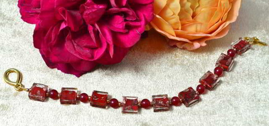 Red Agate & Murano Glass Bracelet