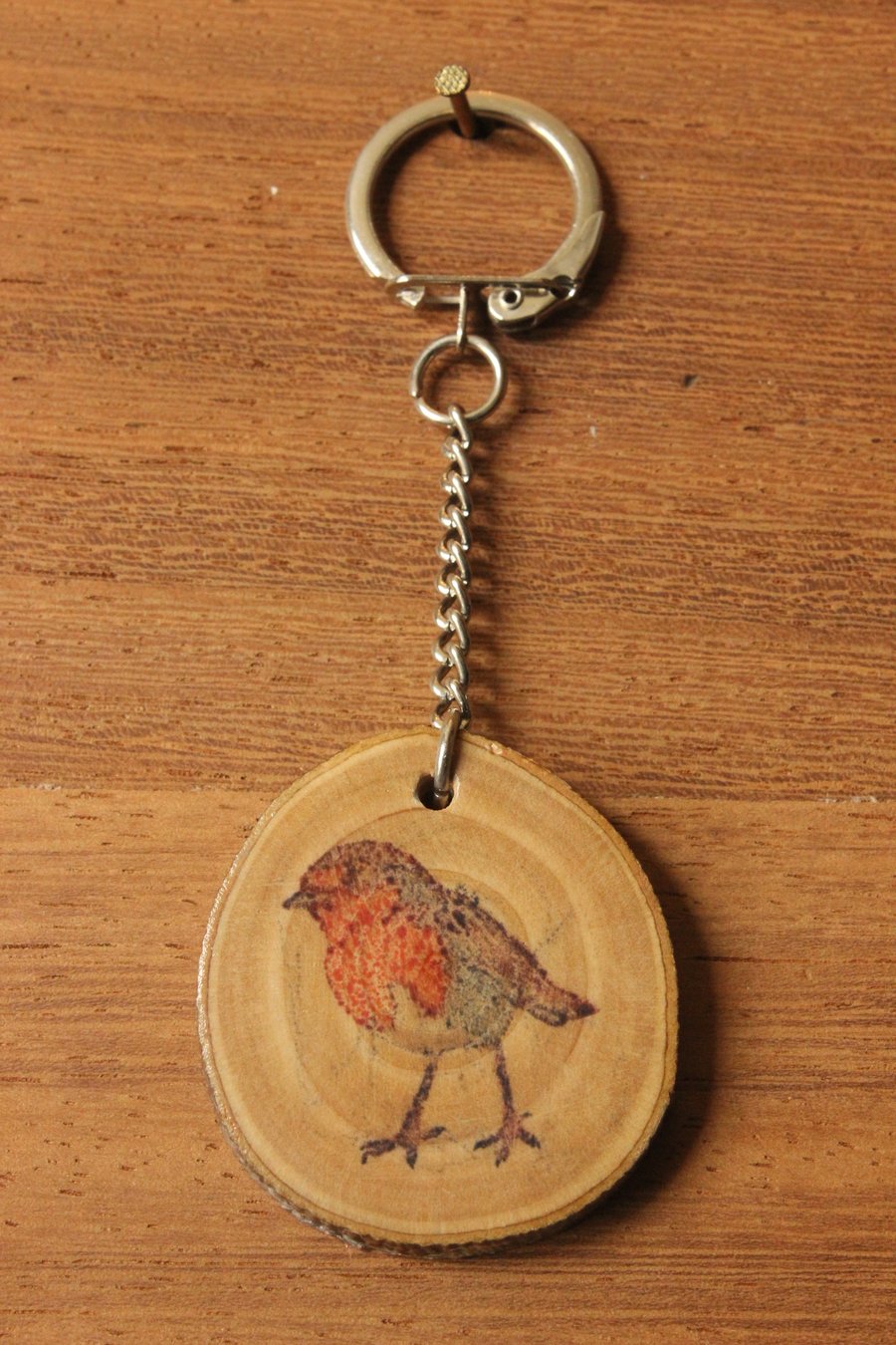 SALE ITEM - Robin Apple Wood Natural Keyring Art Bag & Keys Accessory
