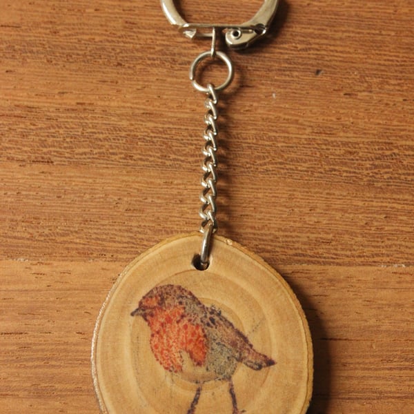 SALE ITEM - Robin Apple Wood Natural Keyring Art Bag & Keys Accessory