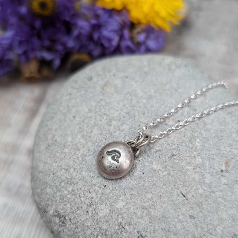 Sterling Silver Pebble Pendant Necklace with Stamped Wave - JBJ2037