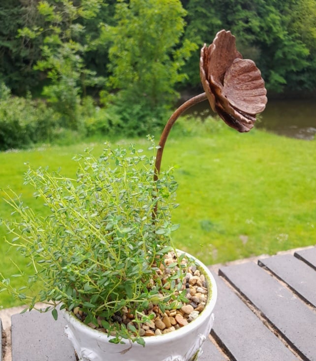 Handmade Rusty Metal Poppy Garden Stake Cottage Garden Flower Decoration