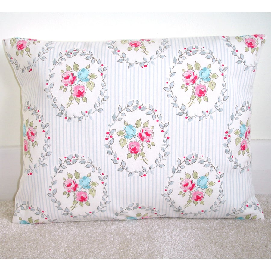 Cushion Cover Floral Stripe 16" x 12" Oblong  Bolster Pink Blue Roses