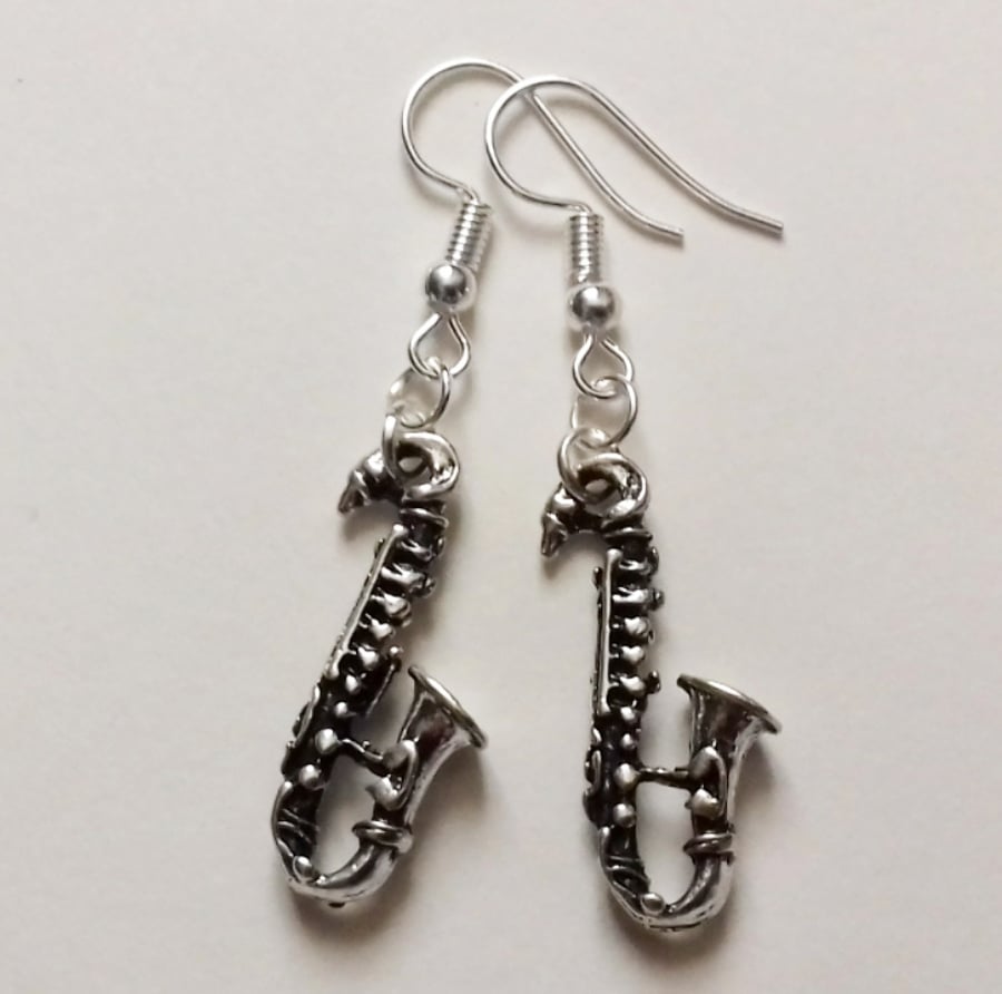 Silver Plate Sax Saxophone Music Musician Earrings